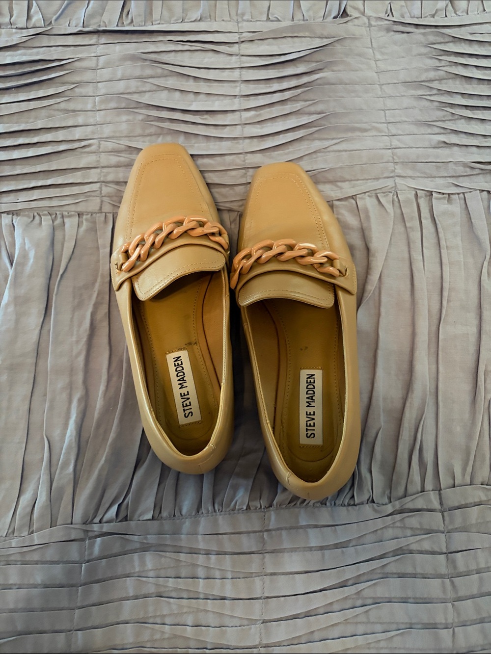 Steve Madden Beige Loafers with Chain Accent